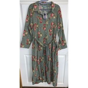 April Cornell Cotton Needlecord Corduroy Tie Waist Maxi Dress XL Floral Sage
